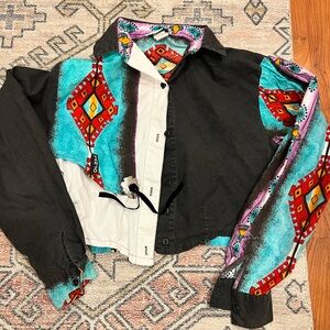 Vintage Banjo Rodeo Western Colorful Women's Button Up